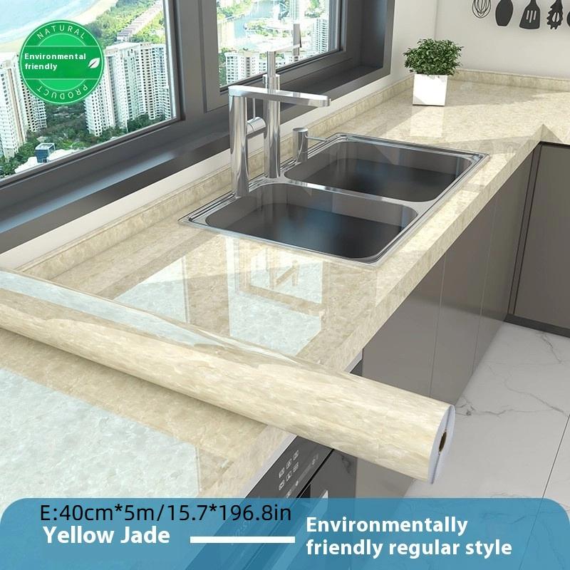 Film auto-adhésif en marbre pour cuisine, poêle à Film résistant à l'huile, étanche à l'humidité, autocollant de carrelage de rénovation d'armoire de comptoir