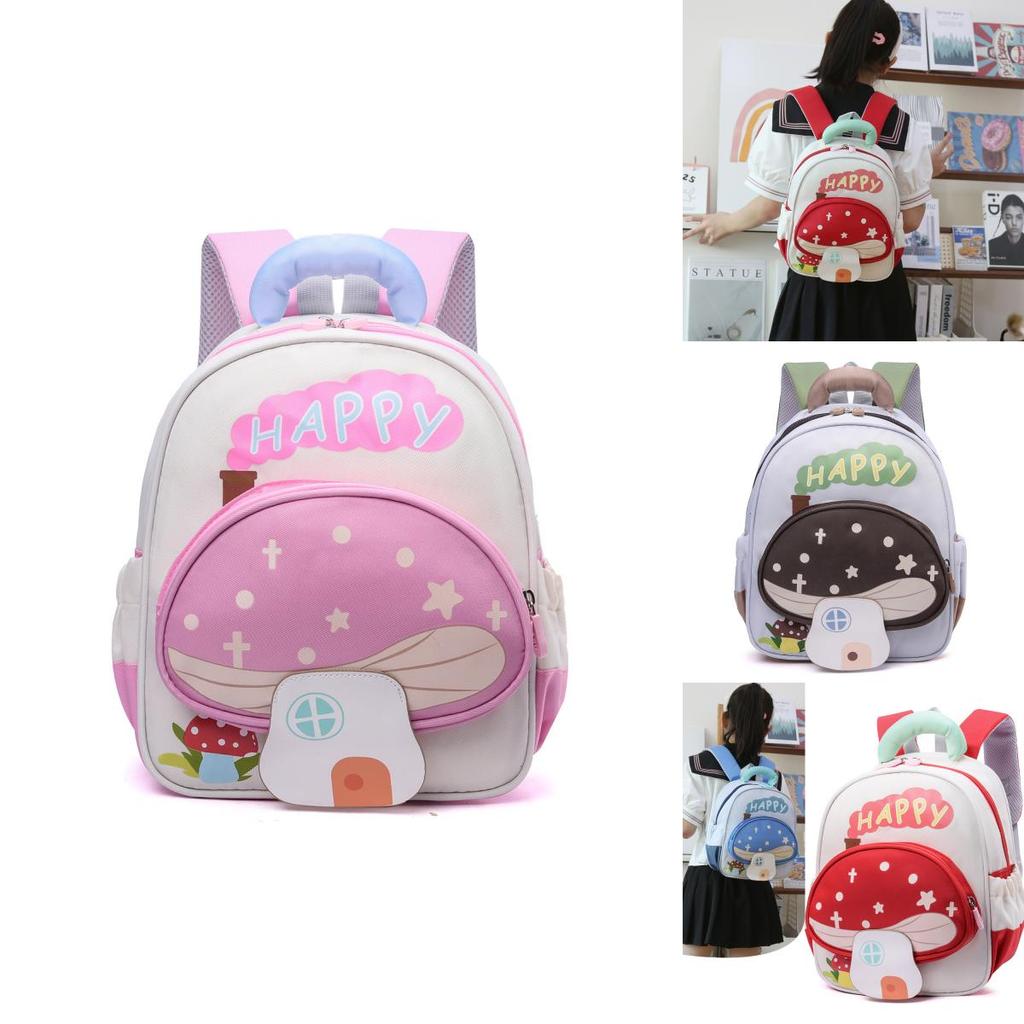 Letters Cartoon Mushroom Pattern Toddler Friendly Lightweight School Backpack For Early Education