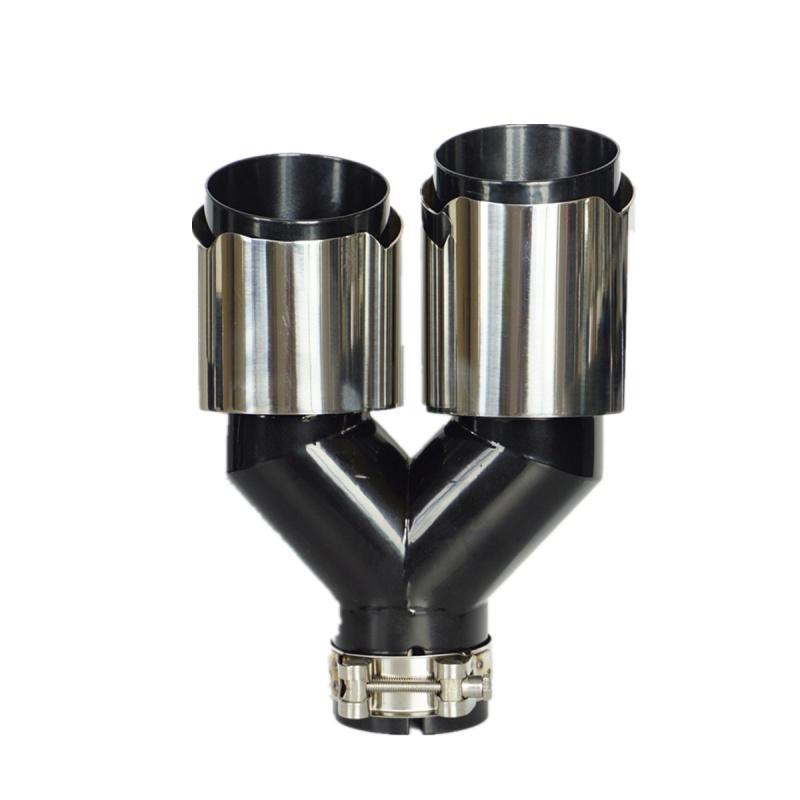 Universal Left 63mm Inlet 89mm Outlet Glossy Chrome Car SUV Dual Exhaust Pipe