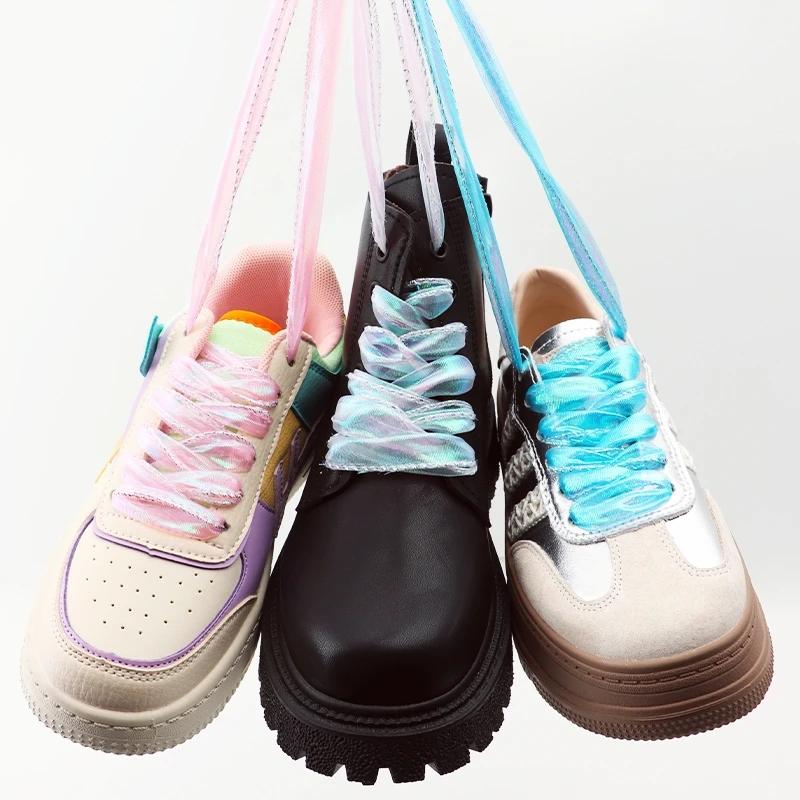 Fantasy Colored Flat Silk Shoelaces 4cm Wider Chiffon Yarn for Sneakers Rope Laces Shoe Accessories 80/100/120/140CM