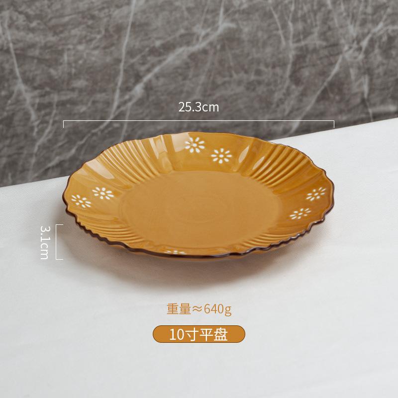 European Light Luxury Retro Style Dish Set High Sense Household Plate Underglaze Color Tableware Ceramic Soup Bowl Rice Bowl