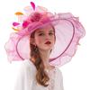 Organza Kentucky Derby hatter for kvinner Bred brem Strandhette Slør Blomst Fjær Bryllup Elegant kirkefest Fedora Kvinne