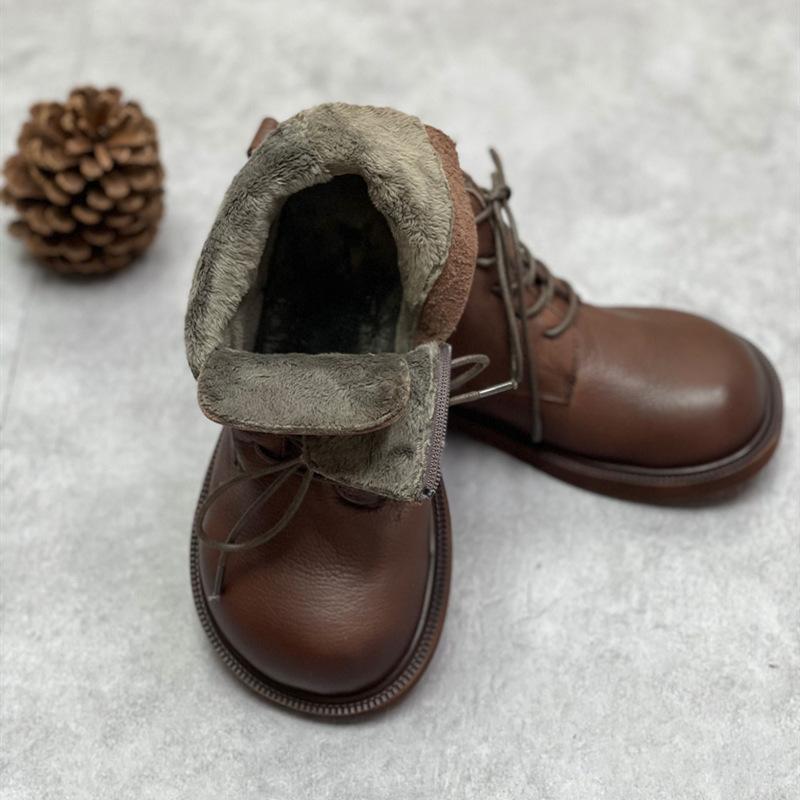 Johnature Enuine Eather Inter Oots Women Hoes Ip Ound Oe Lat With Andmade Leisure Sewing Nkle Ladies Boots