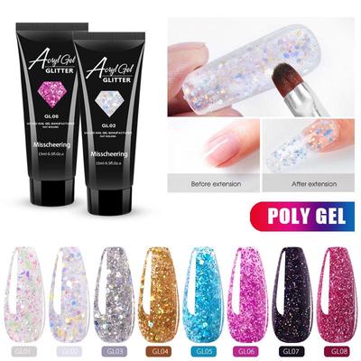 15ML Polygel para extensões de unhas de dedo Mix Glitter Lantejoulas Indolor Acrílico Construção Gel Verniz Híbrido UV Gel Unha Polonês
