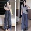 Luosi Plaid Wide-Leg Pants: Retro, Loose-Fit, Versatile Women's Style for 2025