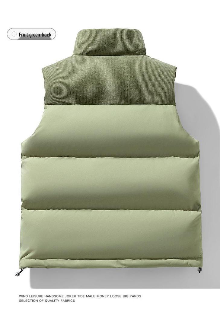 2026 Men's Warm Corduroy Vest: Fleece-Lined, Thickened, Color Block Design for Autumn and Winter, Outdoor Windproof