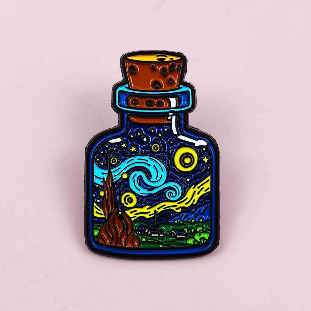 Starry Sky Cartoon Bottle Brooch: Cute Abstract Backpack/Clothes Pin Badge Accessory