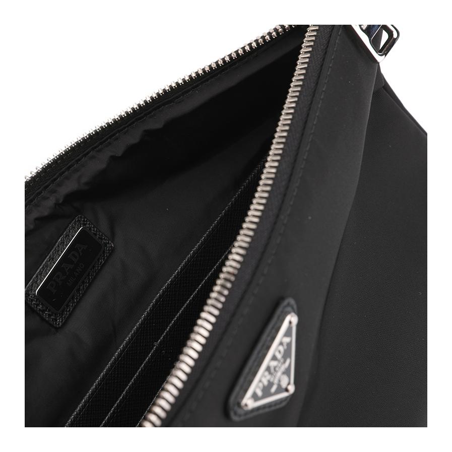 Prada Saffiano Enamel Triangle Metal Logo Cosmetic Bag Men Cosmetic Bag Black 2NH006-064-F0002