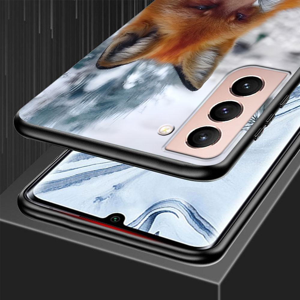 Cute The Fox Animal Case for Samsung Galaxy S23 S21 S20 FE S24 S22 Ultra S10 S10e S9 Plus Soft Black TPU Phone Cover Bumper