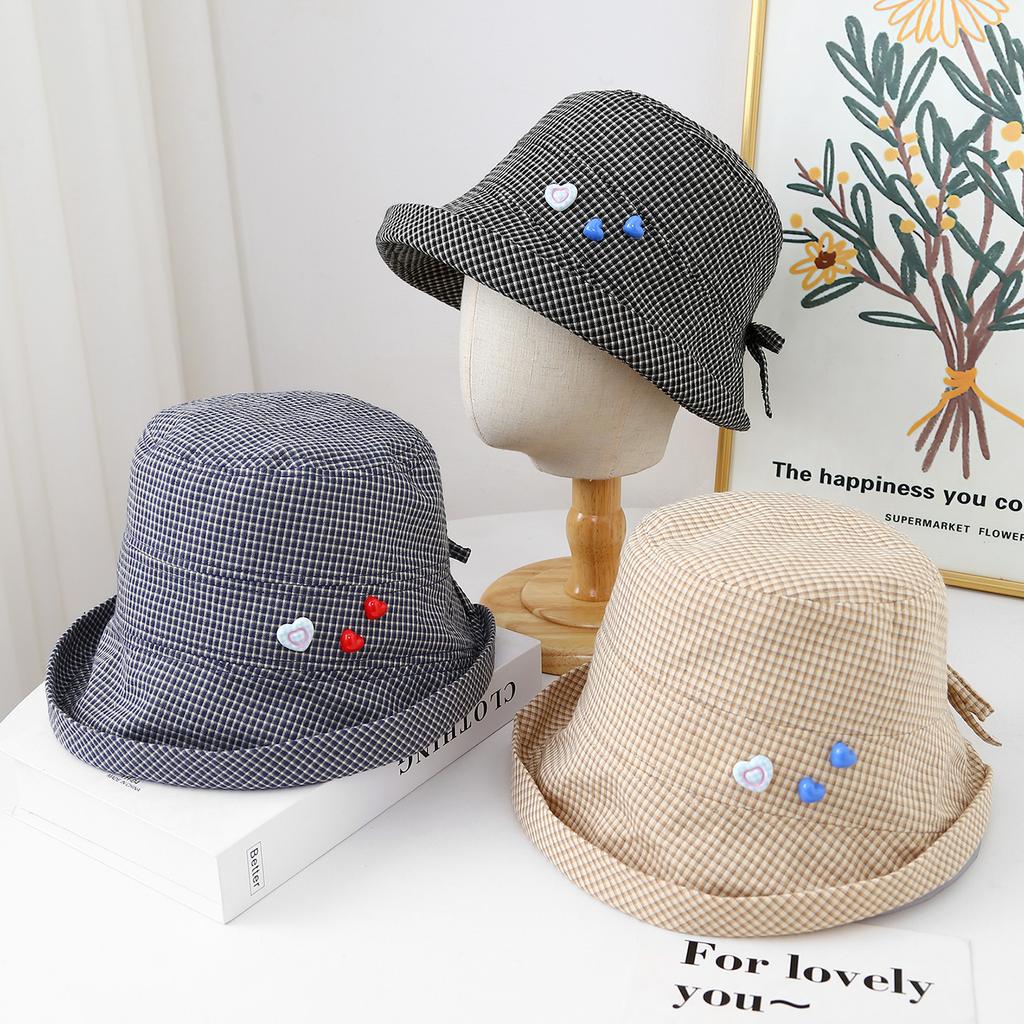 Designer Plaid Bucket Hat Women Korean Style Spring Autumn Bucket Cap Female Vintage Travel Sweet Hats For Women