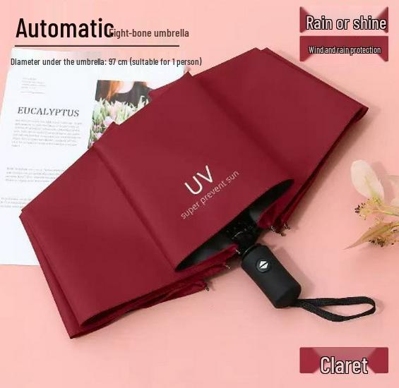 

Автоматический зонт с 8 спицами и черным клеем: Блокировка УФ-лучей, Защита от дождя или солнца, Трехслойная конструкция