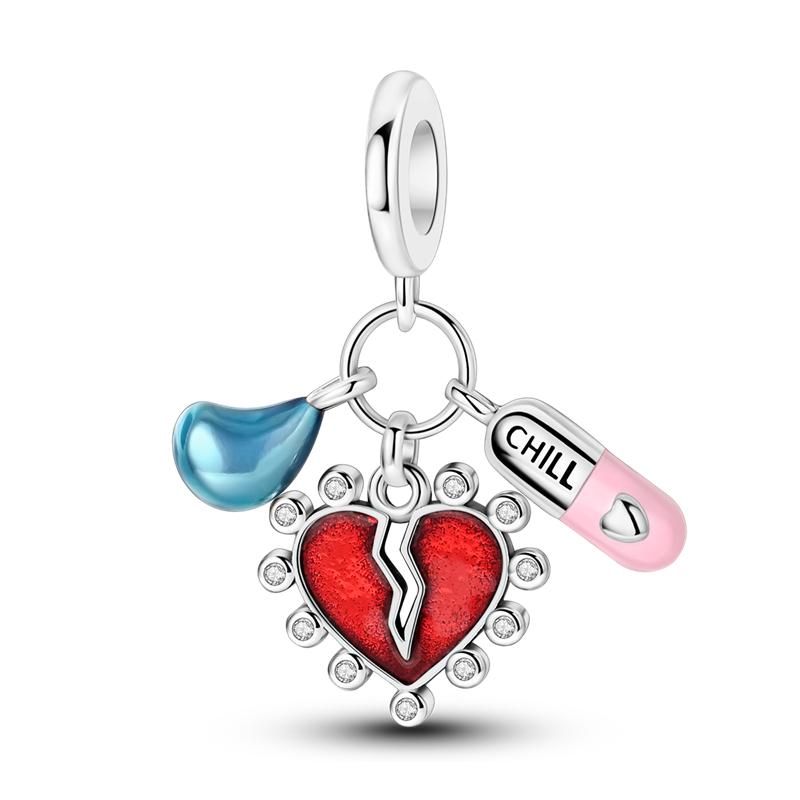Red Color Series Charms Beads Copper Blood Heart Love Car Strawberry Fruit Dangle Fit Original Bangle Bracelet Diy Jewelry