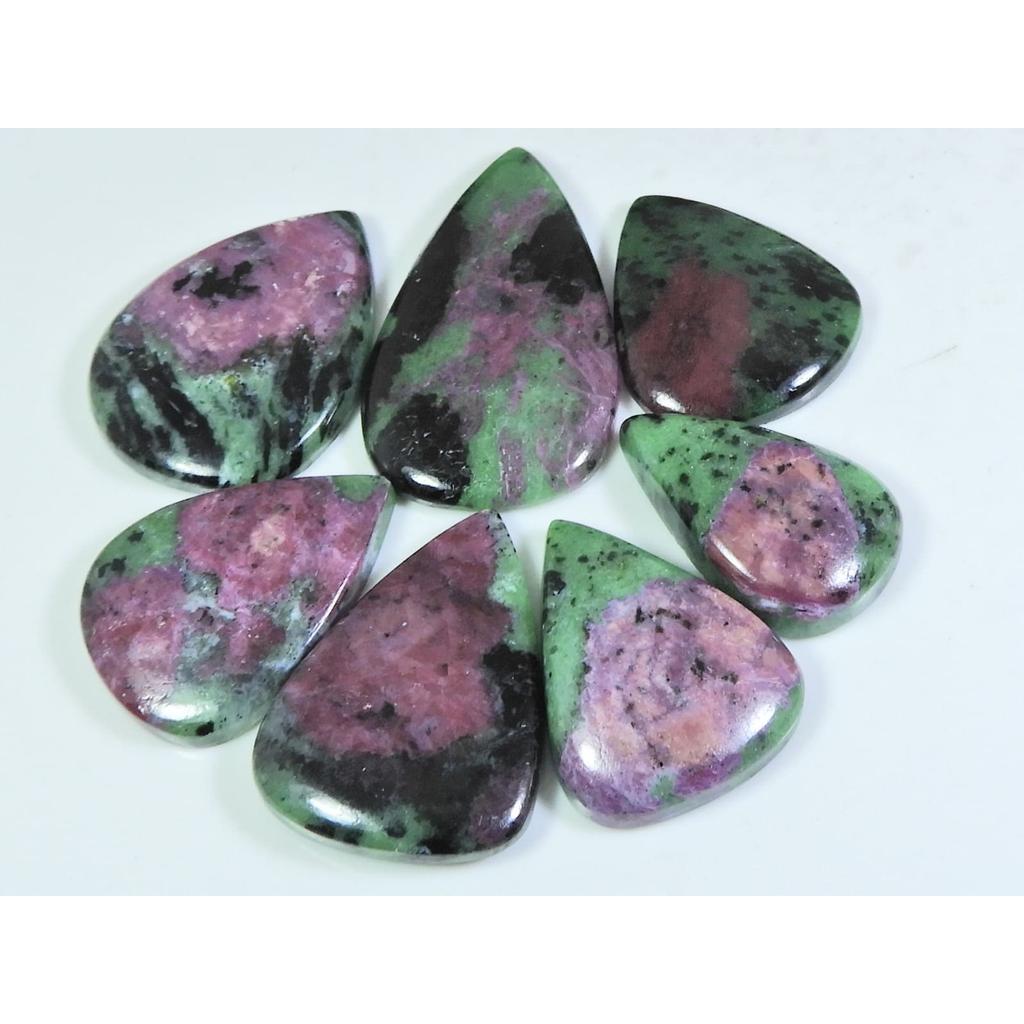 296Cts. Natural Ruby Zoisite Pear Shape Cabochon Loose Gemstone 07 Pcs Lot C-299