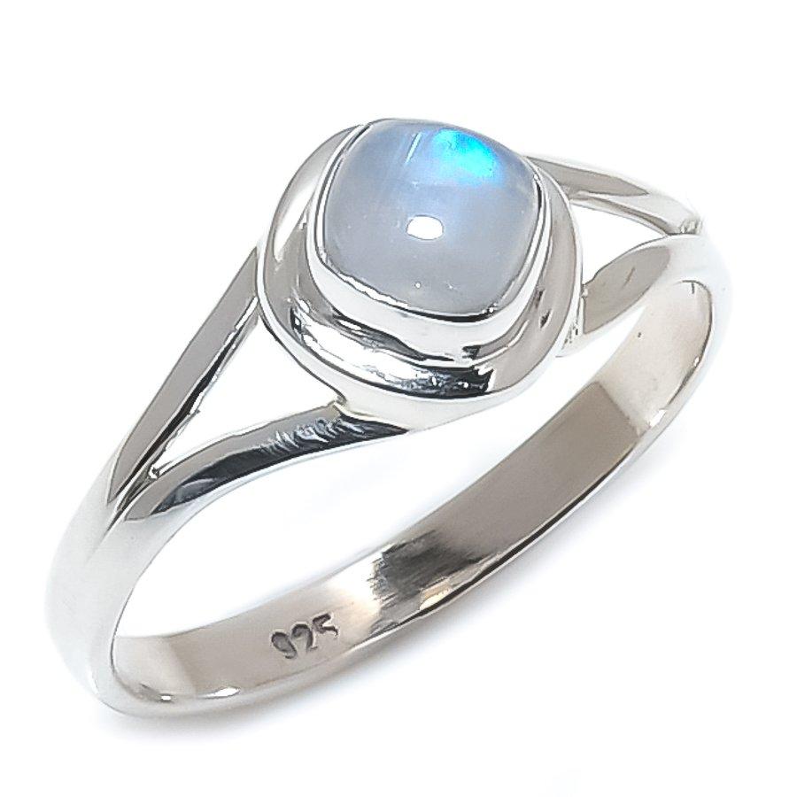 Natural Rainbow Moonstone Gemstone 925 Solid Sterling Silver Gift Ring S.8 w3I66