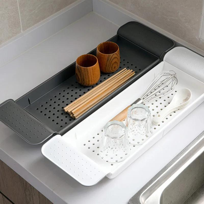 Multifunctional Retractable Tray for Bathroom, Makeup Accessories Storage, Extendable Shelf for Bathtub, Shower and Kitchen