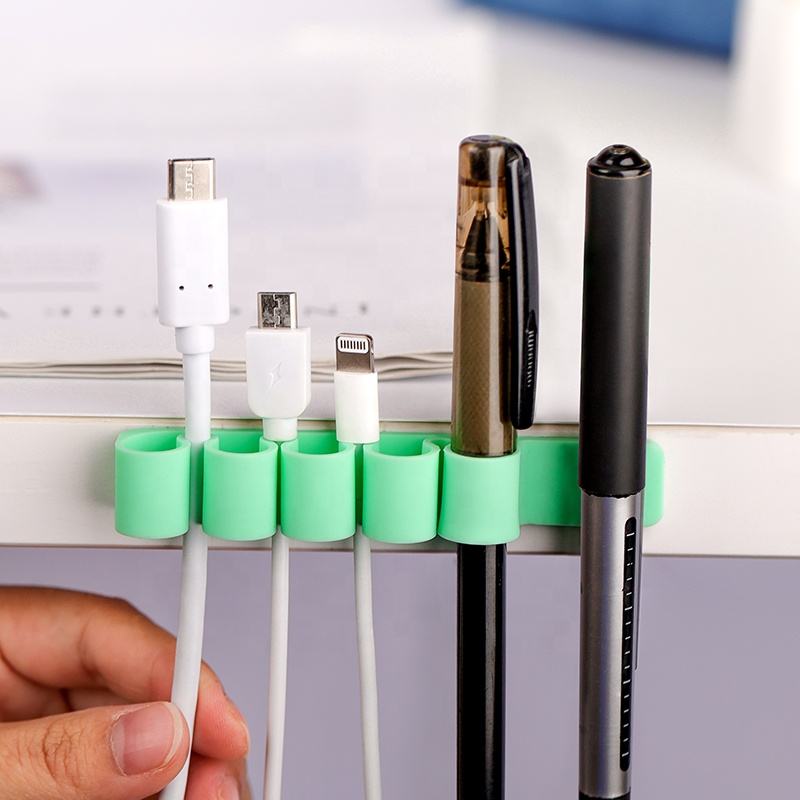 Silicone office organizer for cables, wires, and pens, orange