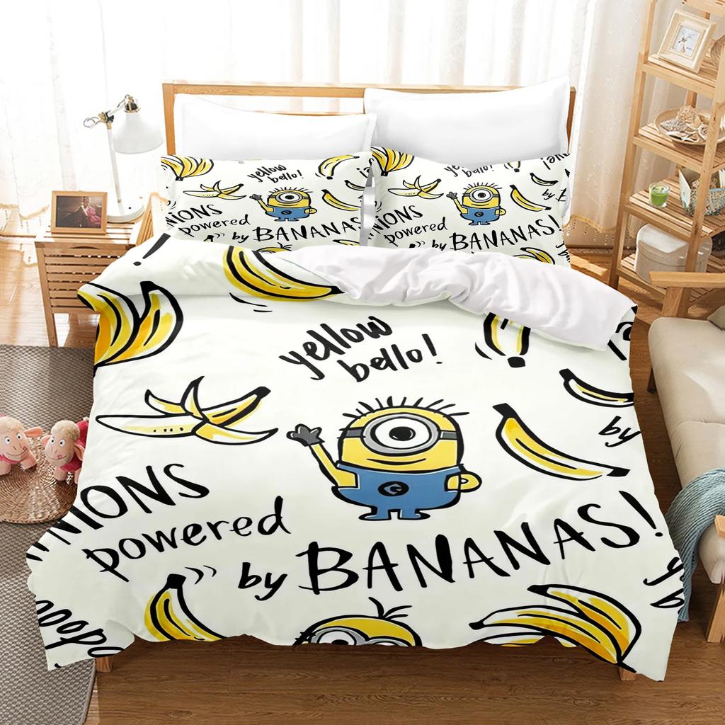 3-piece Minions Anime Duvet Cover Set Comforte Printed Cartoon Twin Size Bedding Sets Christmas Gifts