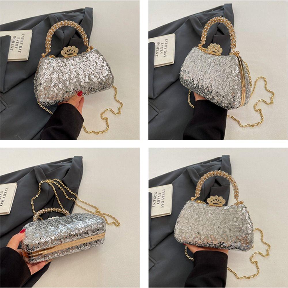 Fashion Shiny Sequin Sequin Handbag Gold Sequin Lock Buckle Party Handbag Nylon Lining Clutch Bag Party