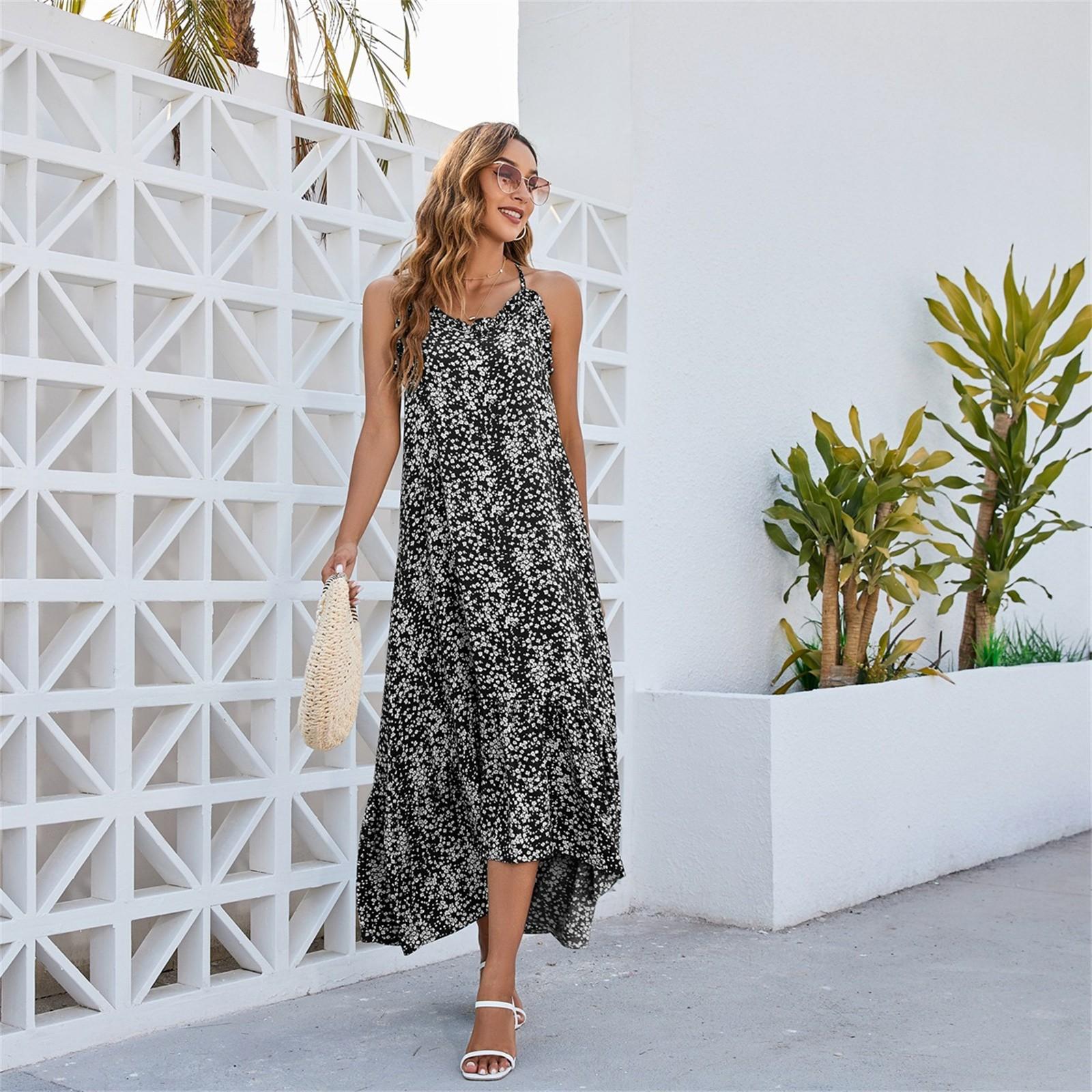 

Женская мода цветочная юбка миди нерегулярные оборки сексуальное платье на подтяжках L чёрный