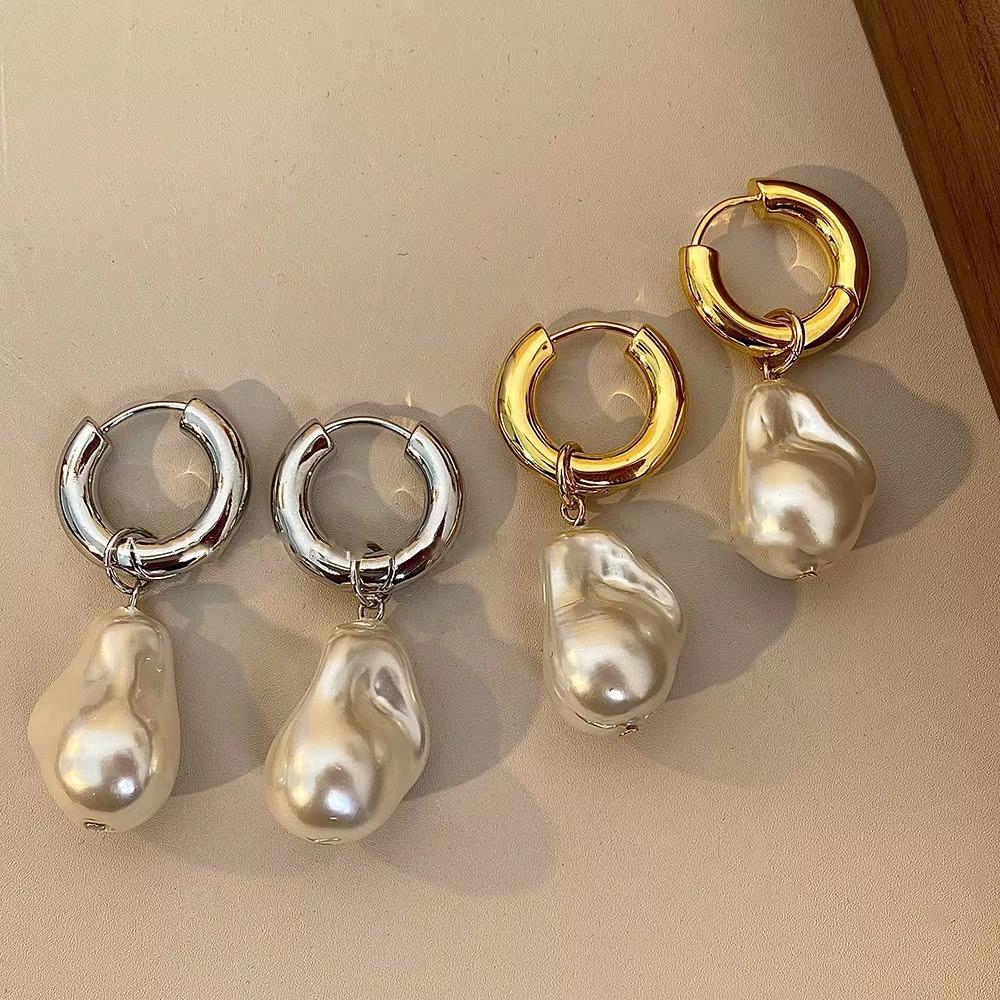Vintage Drop Earrings Elegant Round Earclip High Quality Baroque Pearl Earrings  for Women