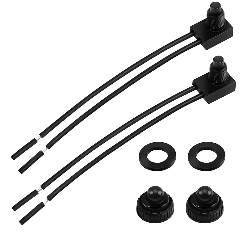 Waterproof Push Button Switch 12V ON/Off SPST Switch with 4.5''Lines KP-107 for Motorcycle Car Boat Bathroom Fan (2 Pack)