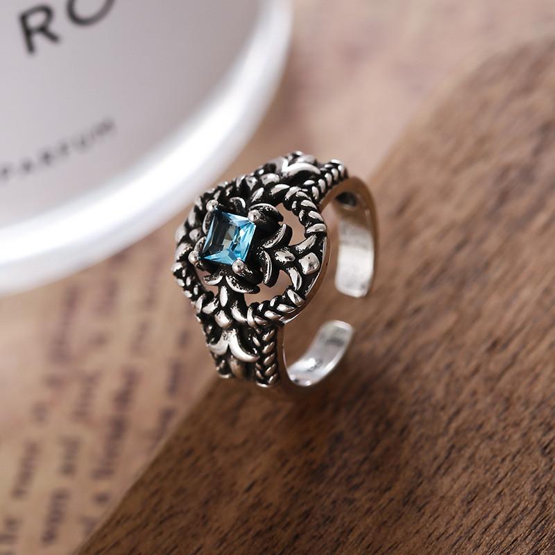 Chic Vintage Punk Hollow Zircon Copper Ring For Women Adjustable Fashion Statement Jewelry