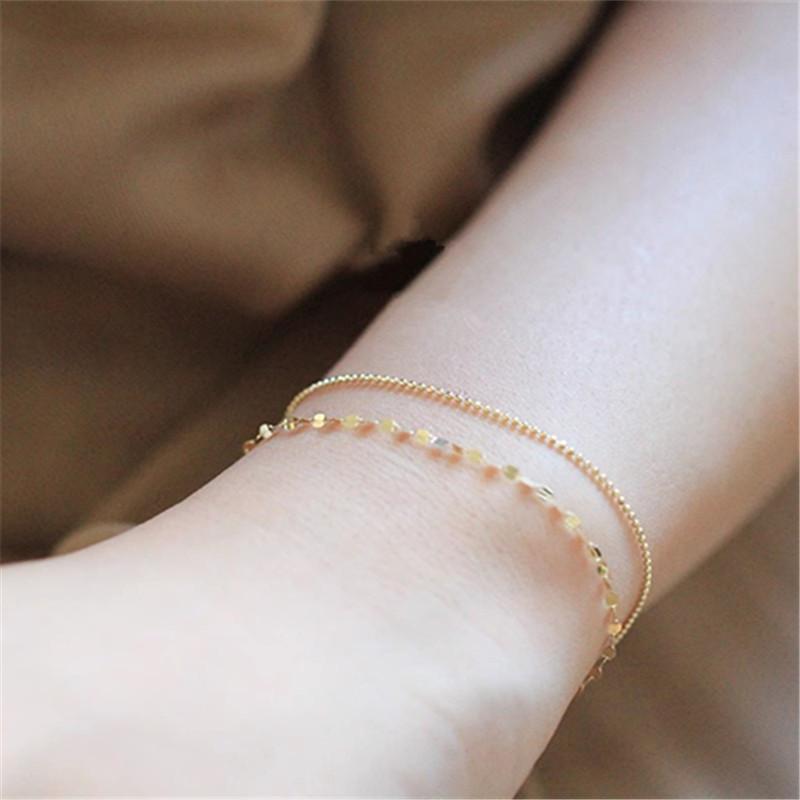 925 Sterling Silver Trendy Plated 14K Gold Bracelets Exquisite Beads Link Chain Adjustable Bracelet For Women Jewelry