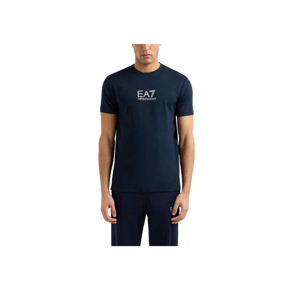 Emporio Armani EA7 Logo Knit Slim Fit Crew Neck Short Sleeve T-Shirt Men Tops Navy-Blue 7M000301-AF13739-UB102