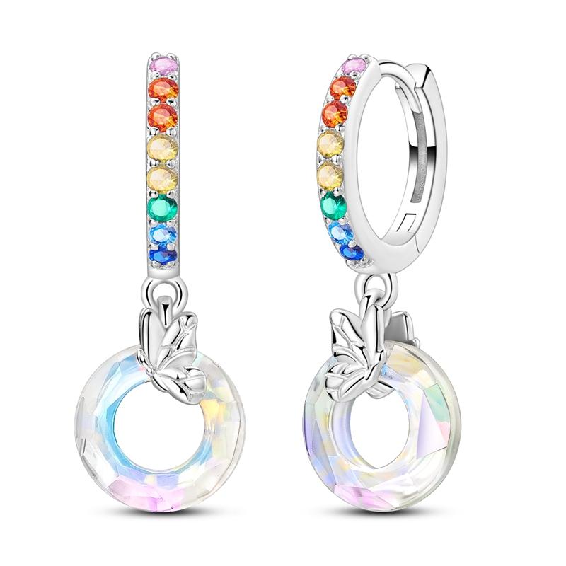925 Silver Earrings Colorful Oval Gemstone Earrings Charm Hoop Earrings for Women Big Circle Fashion Silver Jewelry