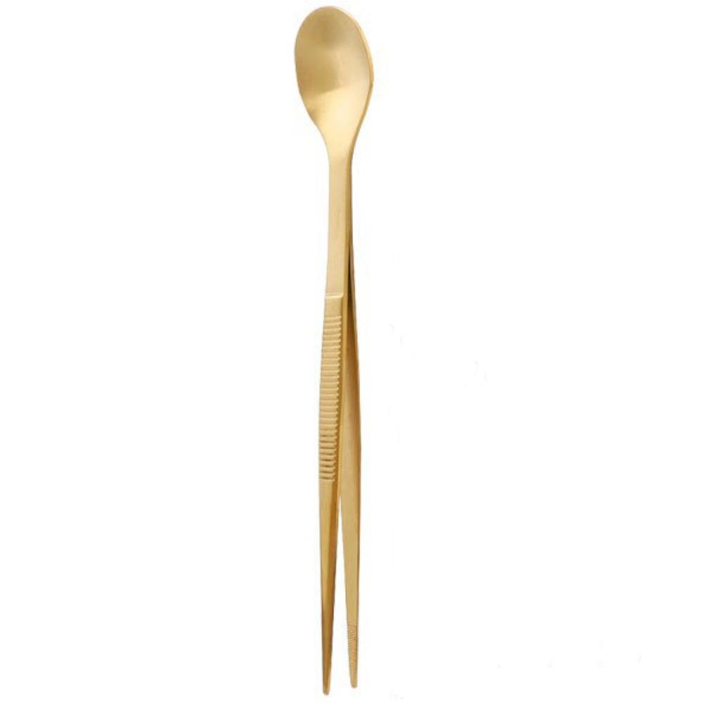 High Quality Multi-functional Sauce Spoon Portable 2in1 Design Food Tweezers Stainless Steel Picnic Utensil Kitchen Utensil