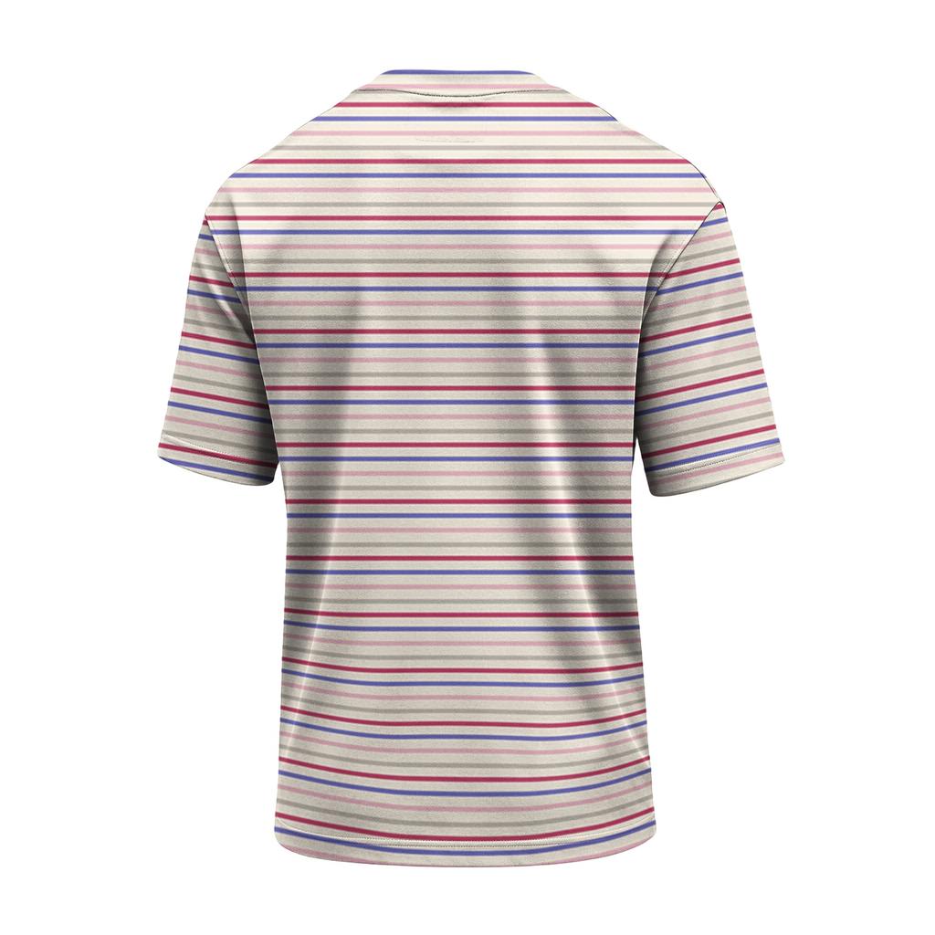 Men's Casual Quick-Dry Short Sleeve Shirt with Round Neck Lightweight Mesh and Striped Design