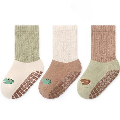 Meias Caneladas Mini Animais Coloridas para Crianças Bevenys, Conjunto de 3 Peças, Produtos Coreanos para Bebês