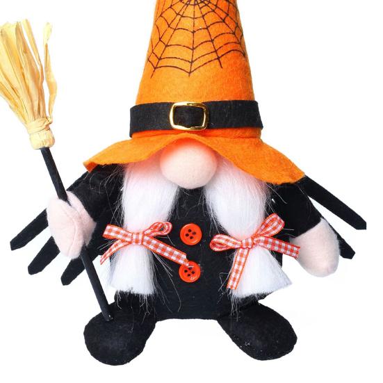 Reusable Festival Tabletop Decor Halloween Gnome Decoration, Spooky Orange Black Spider Web Boo Swedish Tomte Gift for Kids Adults Elf Figurine, Plush