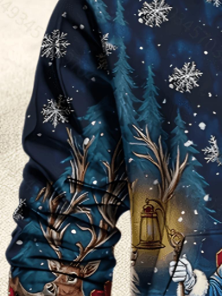 [Printed Design- Not Textured]Spring Autumn Winter Men's Christmas Print Top Casual Athletic Pullover Hooded Sweatshirt