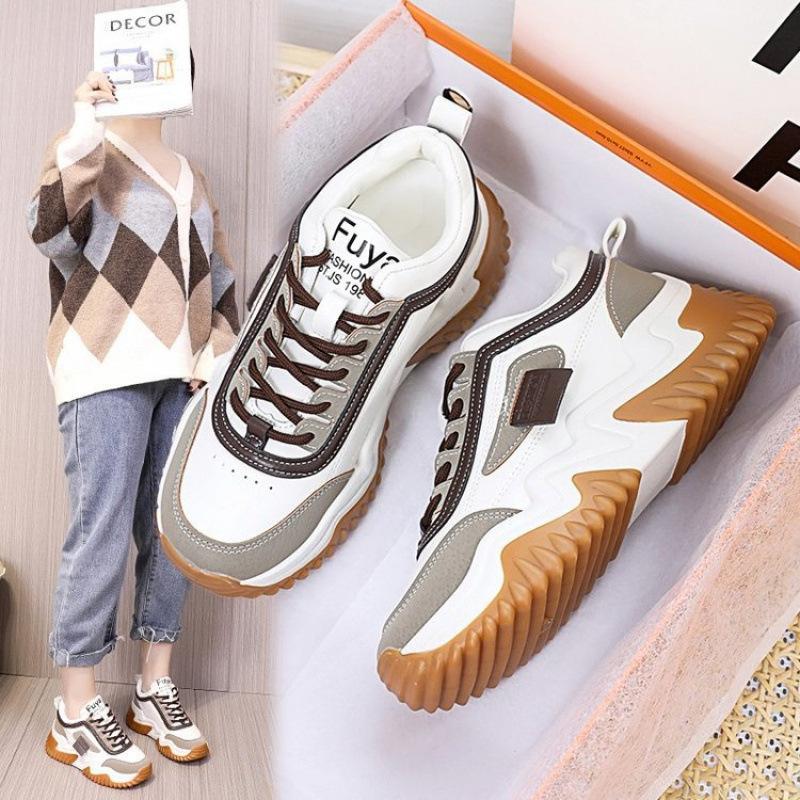 ins tide Korean version of dad shoes girl 2025 spring new student platform muffin sports shoes contrasting color lace-up casual shoes