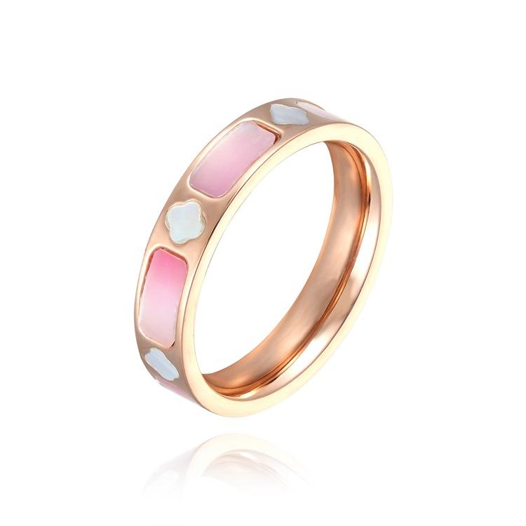 

Кольцо из розовой ракушки с четырехлистным клевером, парное кольцо из ракушки, кольцо из нержавеющей стали для мужчин и женщин 6