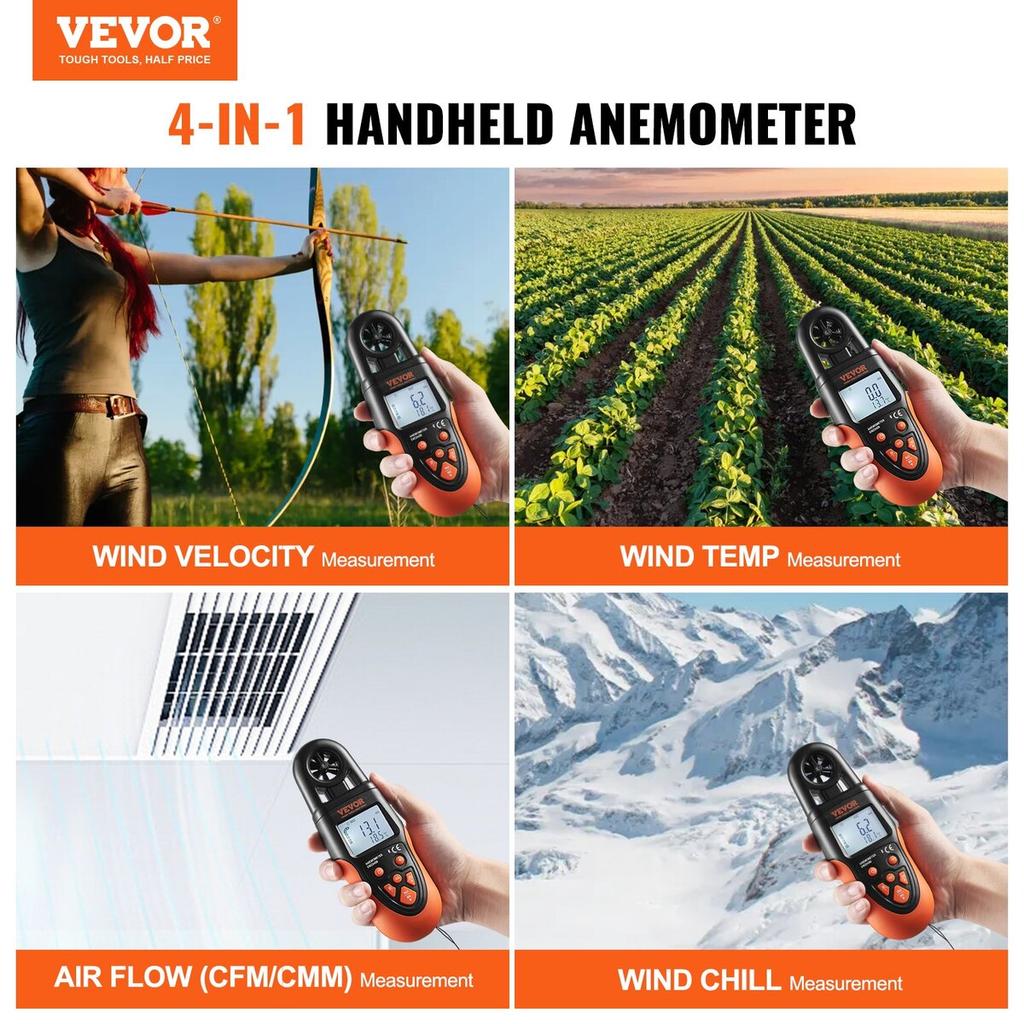 Bluetooth Handheld Anemometer, 14℉-140℉, Digital Wind Speed Meter Gauge with LED Backlight Screen, Measures Wind Velocity Wind Temperature Air Flow