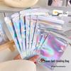 Colorful Opaque Laser Self-Adhesive Star-Patterned Button Bag in Silver, Small Size, Self-Sealing