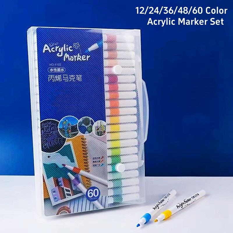 Acrylic Markers Set 60/48/36/24/12 Color Children Painting Coloring Pen Brushes Waterproof Diy Rock Art Drawing School Supplies