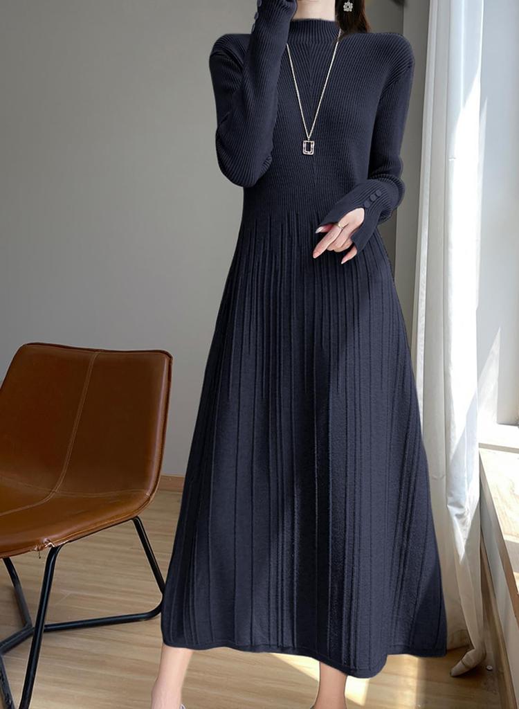 Sueeya Knit Long Perfect for the Night Women's Dress, Long, Ribbed, Slit, Feminine, Beautiful, Slimming, Simple, Sleeves, Cute, Stylish, Warm, Office,
