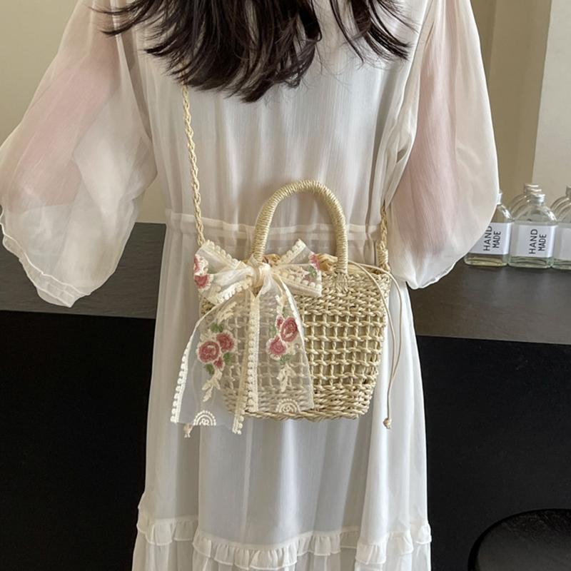 Dámské malé kabelky Ratanová crossbody kabelka Bohemia Letní plážový design s mašlí Slámová kabelka Dámská módní taška přes rameno Messenger Peněženka