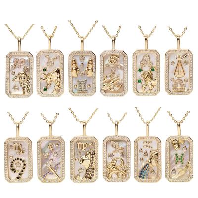 Dazzling Diamond Necklace 12 Constellations Clavicle Chain Adjustable Length Neckchain Elegant Birth Sign Jewelry