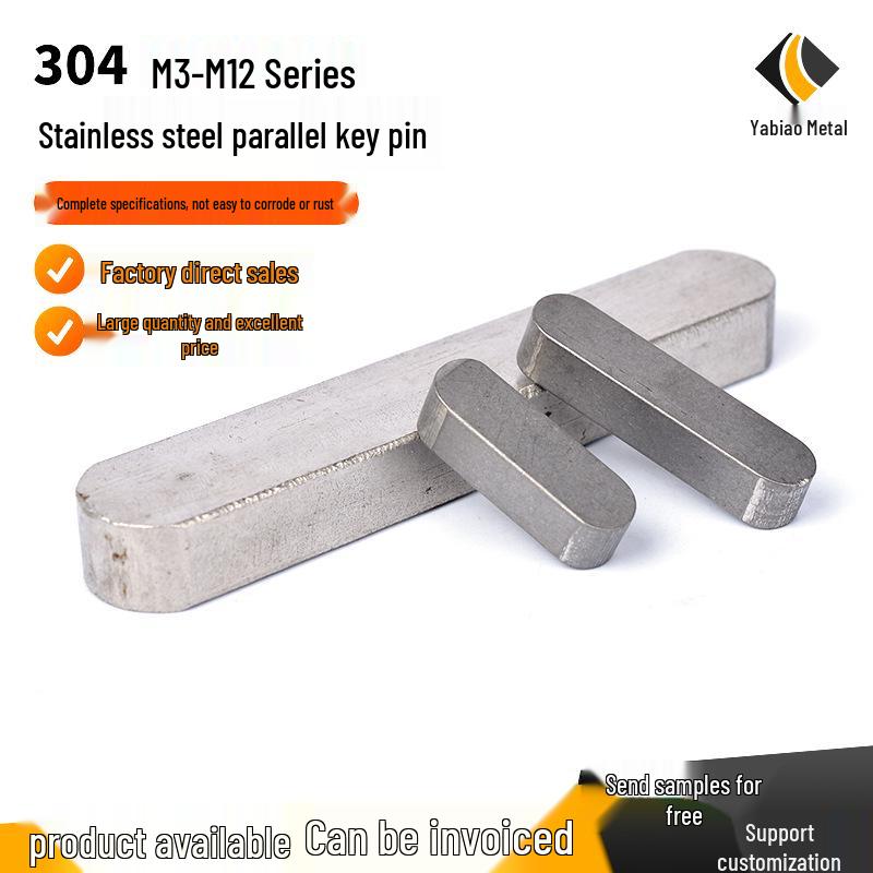304 Stainless Steel Parallel Key Pins, Round Corner Type A, Square Keys GB1096 Standard M3-M12