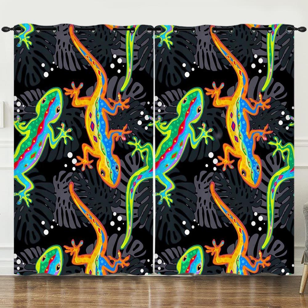 Tekstura Zasłony Zwierzę Gekon Żółw Ilustracja 3D Cyfrowy Druk Zasłona zaciemniająca z przelotkami