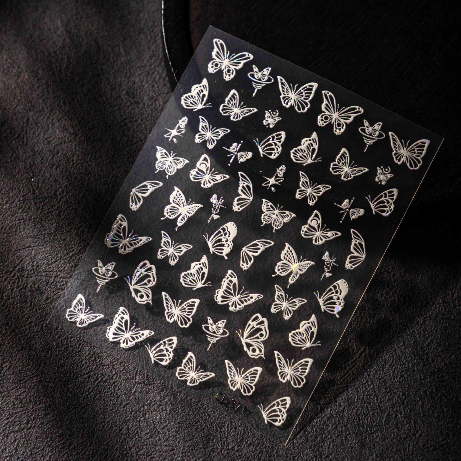 Cyansea Japanese Style Butterfly Embossed Nail Art Stickers - Red, Black, White, Gold CL-371