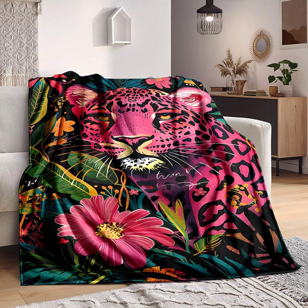 

1pc Pink Leopard Print Blanket - Perfect Gift for Birthdays, Christmas & Halloween- Soft, Warm & Versatile yy250909197 75x90cm