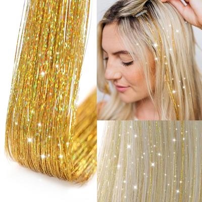 BowieMall Haarverlängerung mit Clip 4 Stück Lametta-Set, Hitzebeständige Glitzer-Verlängerungsclips, Funkelnde Strähnen Festival-Geschenk Party-Accessoires für Frauen