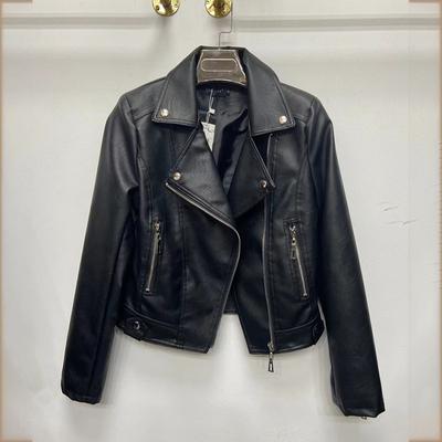 New Spring Fashion Fashion Slim Waist Rivet Suit Collar Leather Jacket for Women Washed PU Leather Clothespin