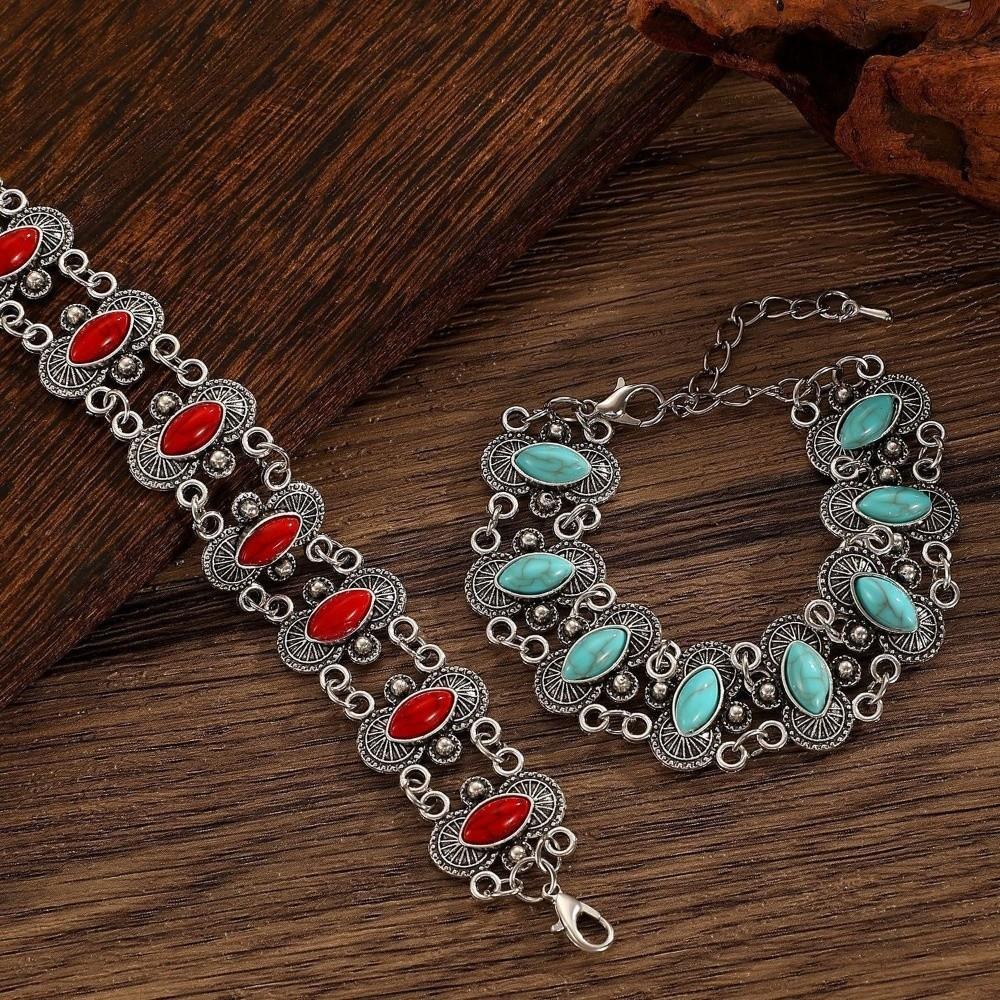 Tribal Turquoise Bracelet Ethnic Style Bohemian Bangles Exaggerated Wide Bangle  Decoration