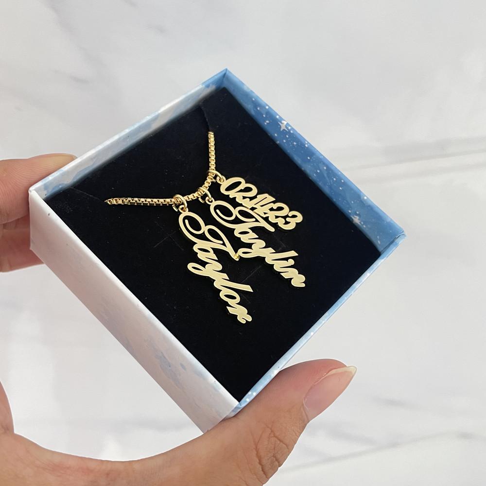 Qiuhan OEM Stainless Steel Family Nameplate Jewelry 3 Names Custom Necklace Gold Necklace&16inches(40.64cm) золотой